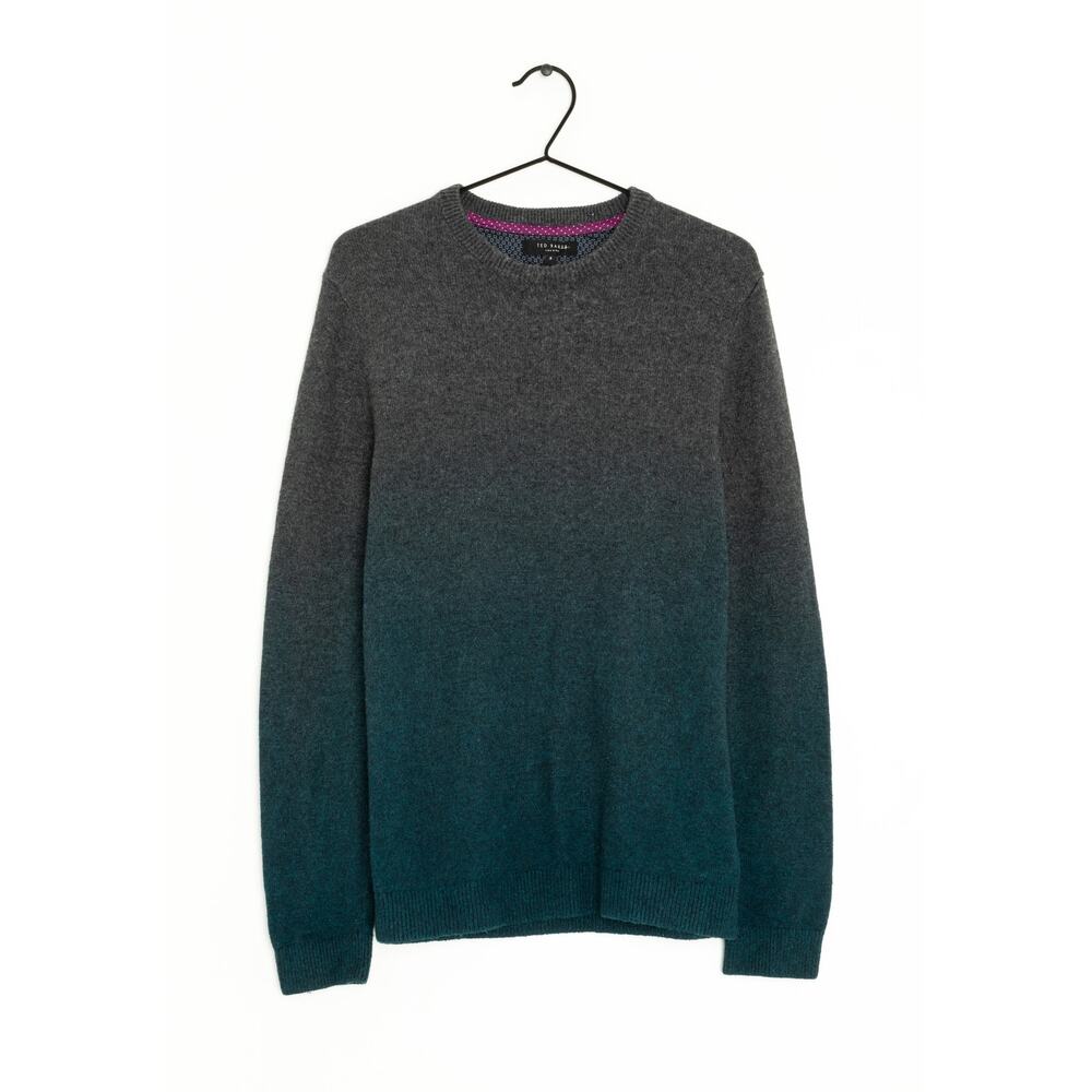 TED BAKER turquoise gray gradient cotton wool pullover sweater knit top